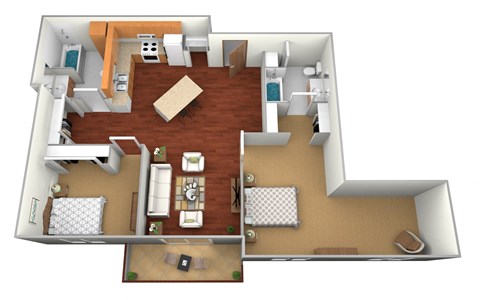 a floor plan of a two bedroom apartment  at Northridge Apartments, Minnesota, 55063